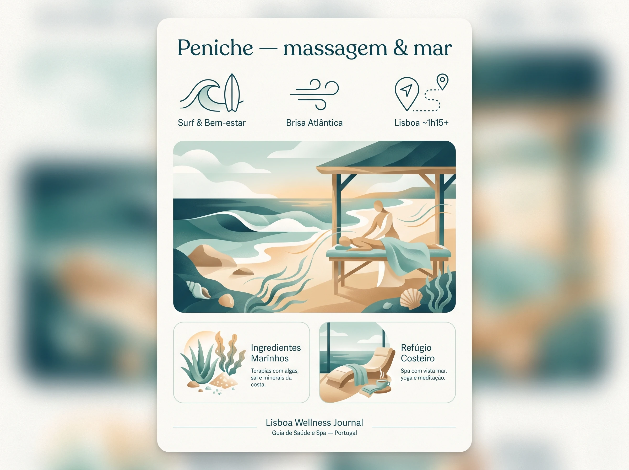 Peniche: massagem no contexto local: Costa oeste — ilustração editorial.