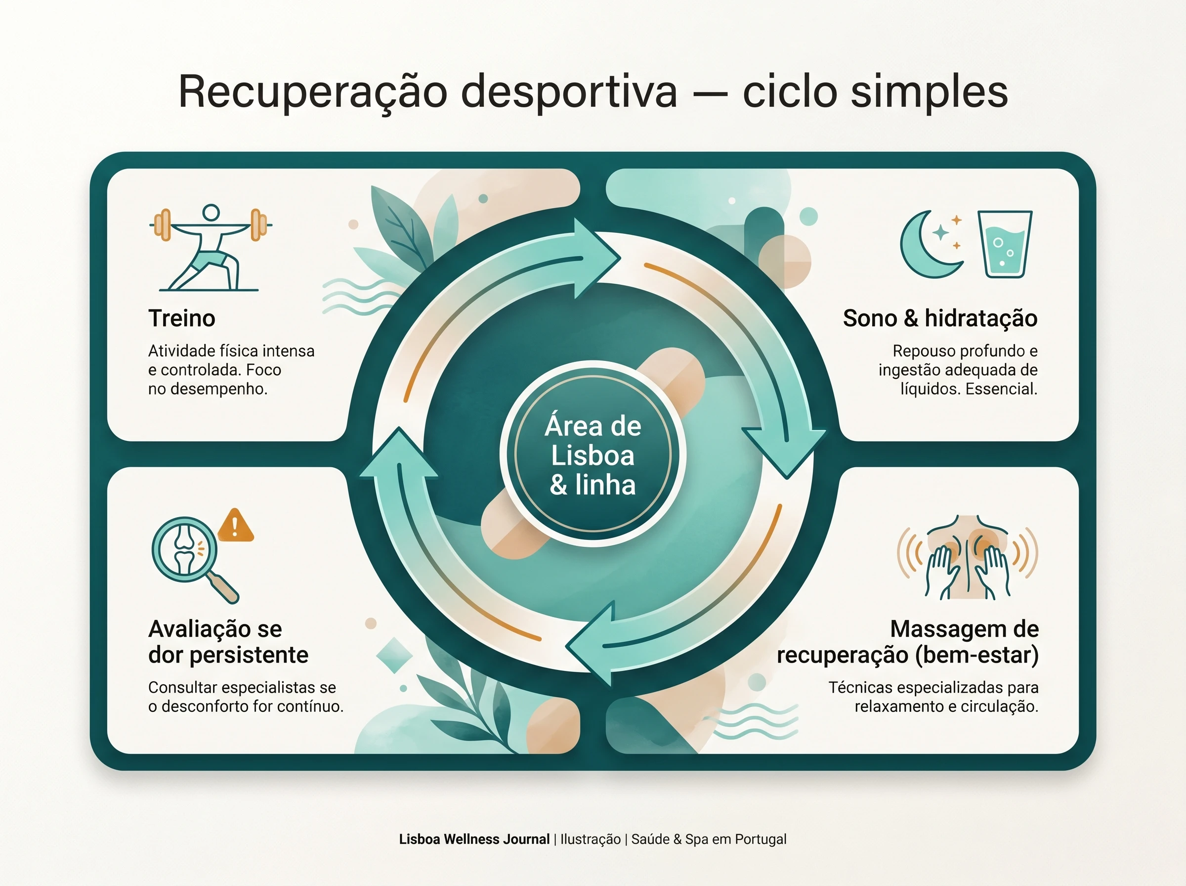 Recuperação em ciclo: Fluxo conceptual — ilustração editorial.