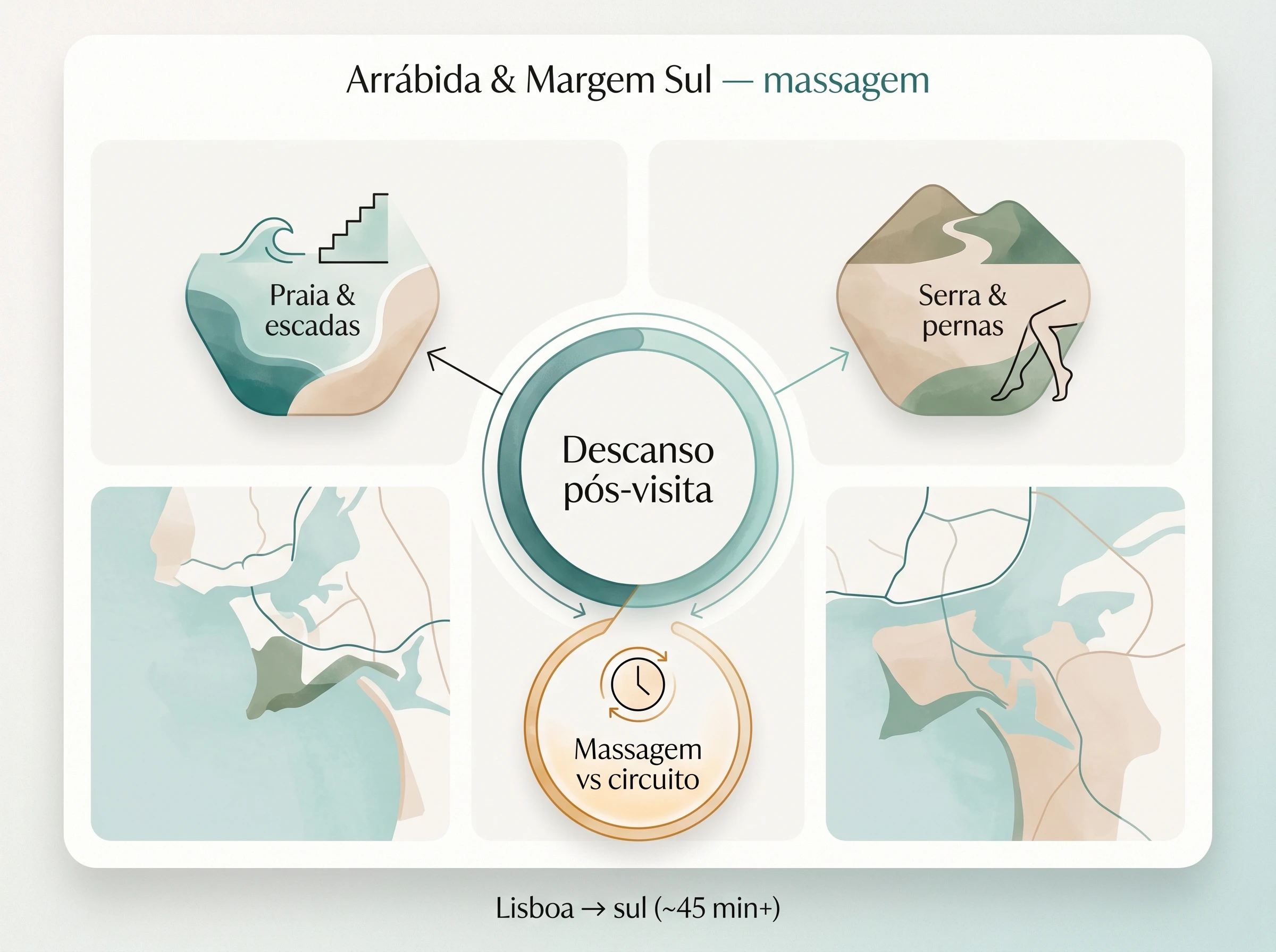 Arrábida e margem sul: massagem no contexto da visita: Massagem de bem-estar — ilustração editorial.