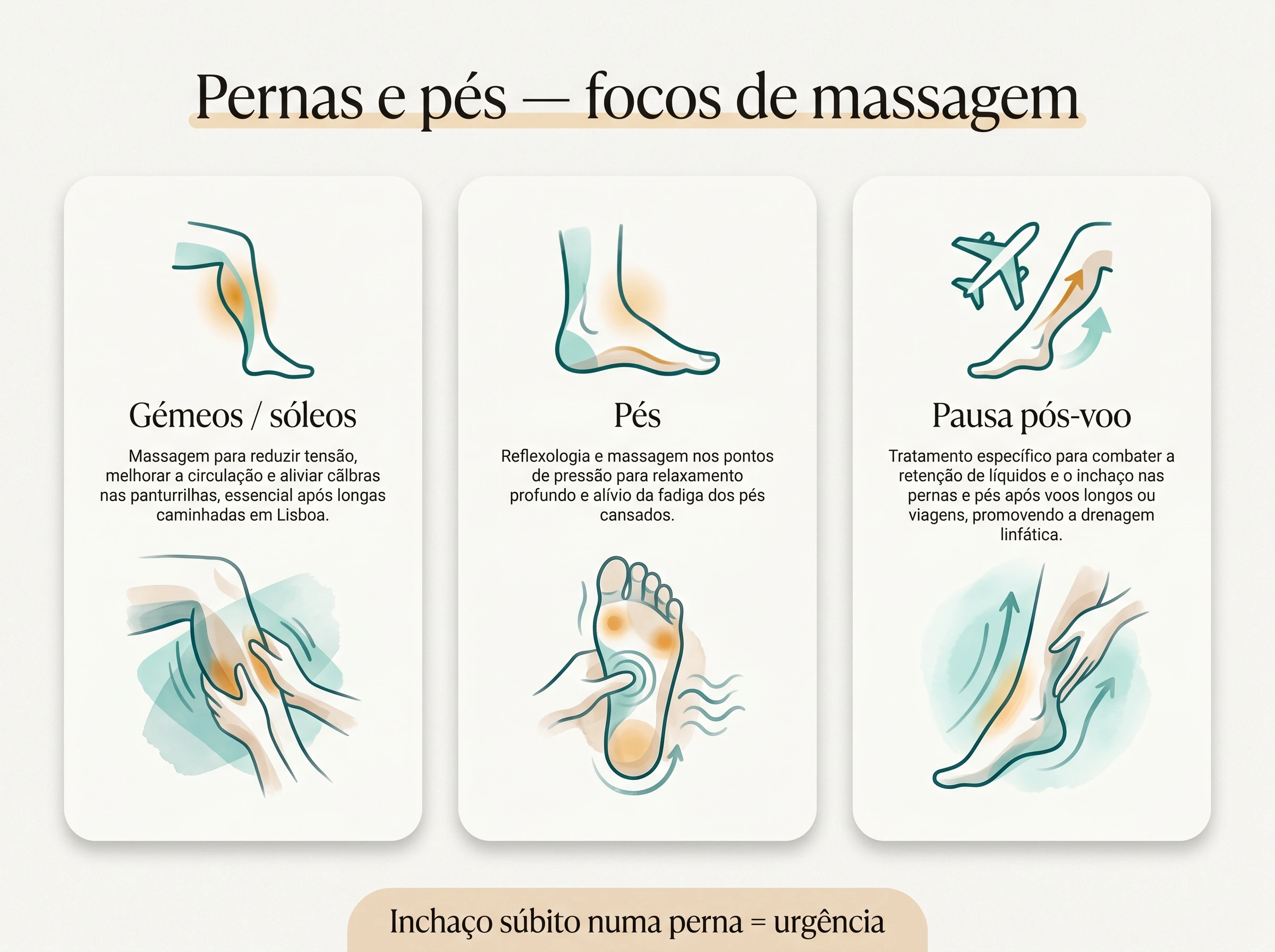 Pernas e pés: focos de massagem: Do joelho aos pés — ilustração editorial.
