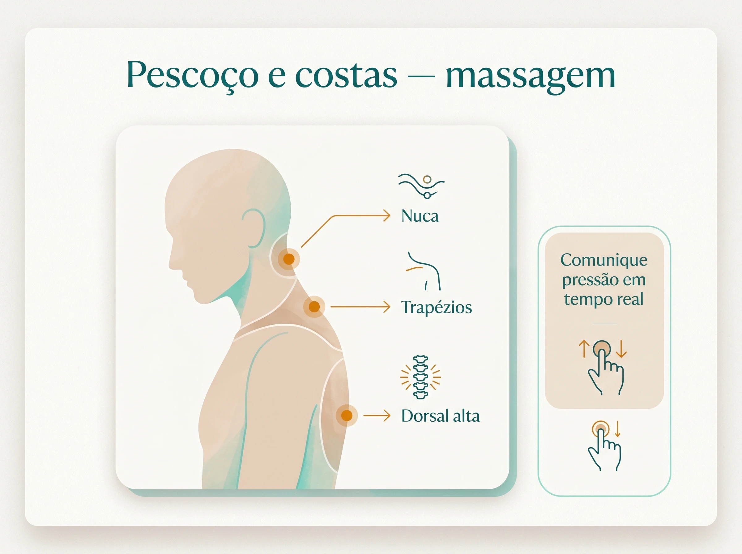 Zonas típicas de tensão (massagem): Pescoço e costas superiores — ilustração editorial.